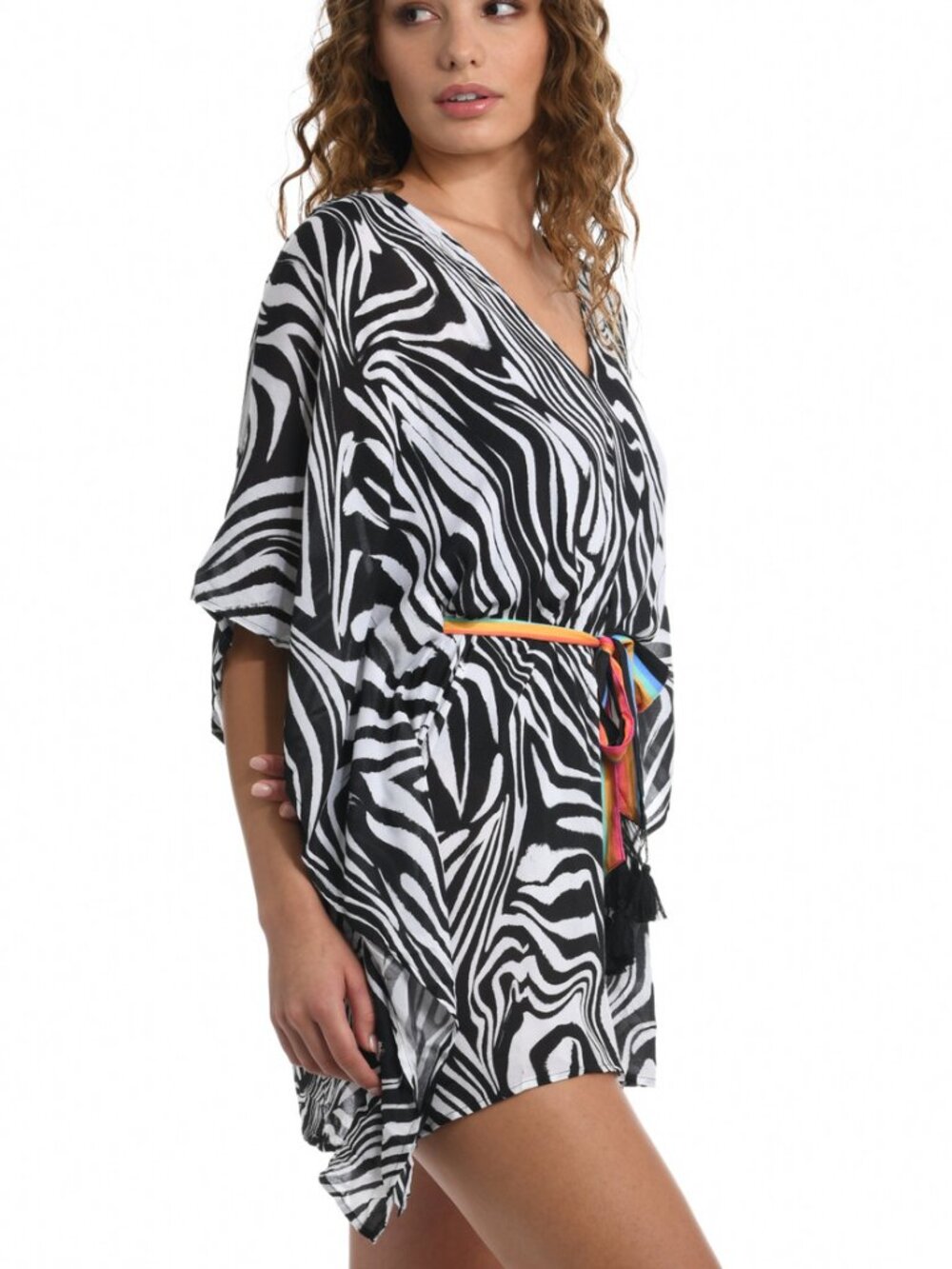 New Sunshine 79 Psychedelic Belted Zebra Caftan Swim Cover Women's Size L/XL